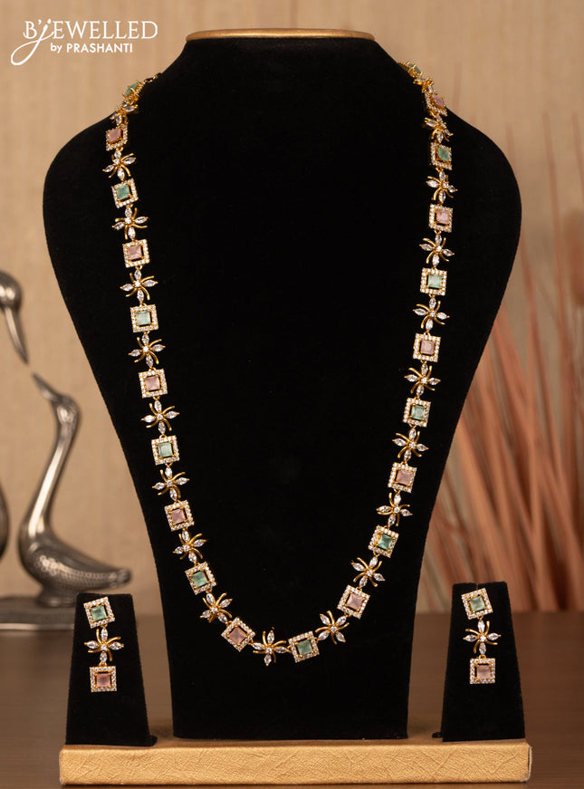 Antique haaram with mint green & baby pink and cz stones