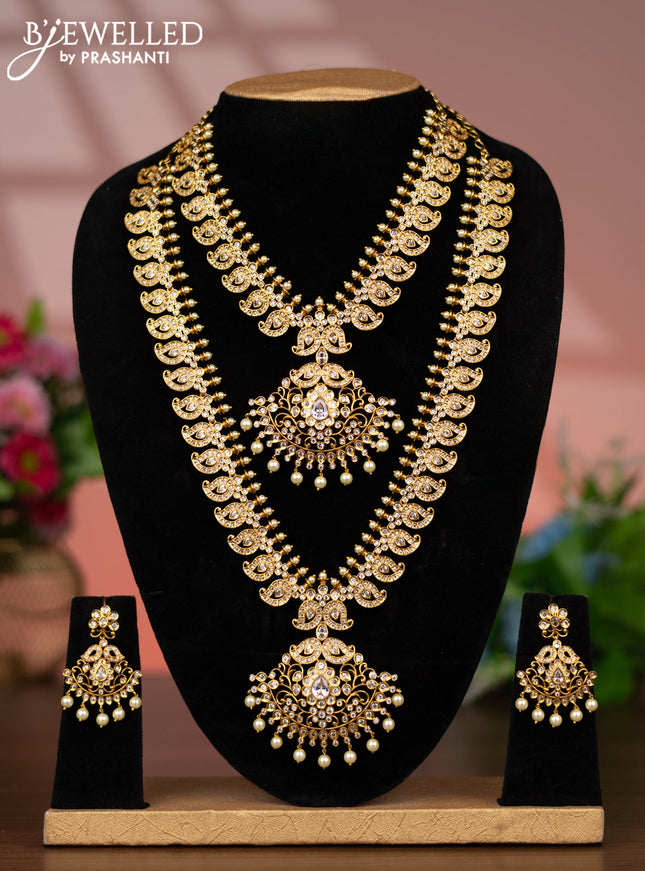 Antique combo set manga pattern with cz stones and pearl hangings