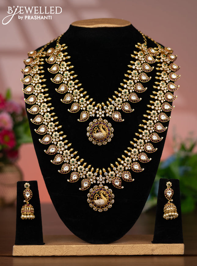 Antique combo set manga pattern with kemp & kundan stones and pearls