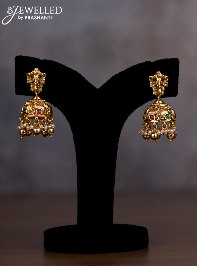 Antique haaram lakshmi design with jadau stones and pearl & golden beads hanging