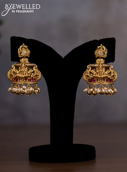 Antique haaram lakshmi design with jadau stones and pearl & golden beads hangings