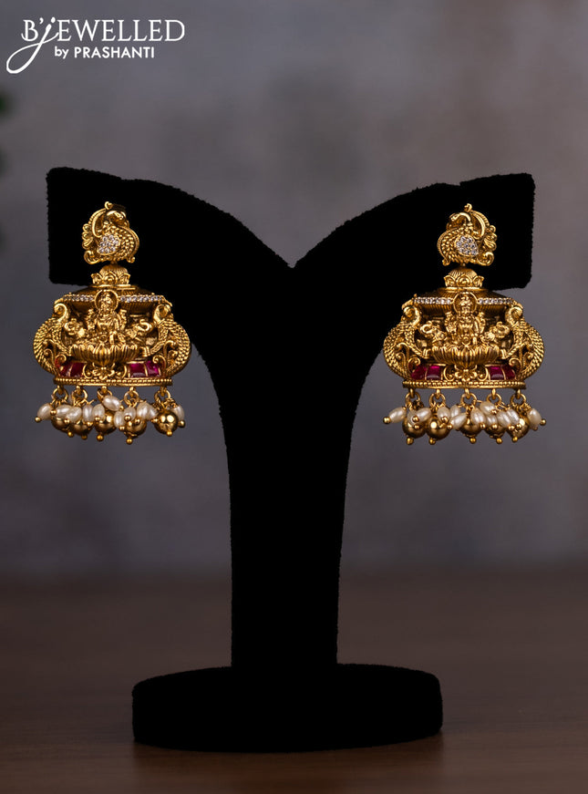 Antique haaram lakshmi design with jadau stones and pearl & golden beads hangings