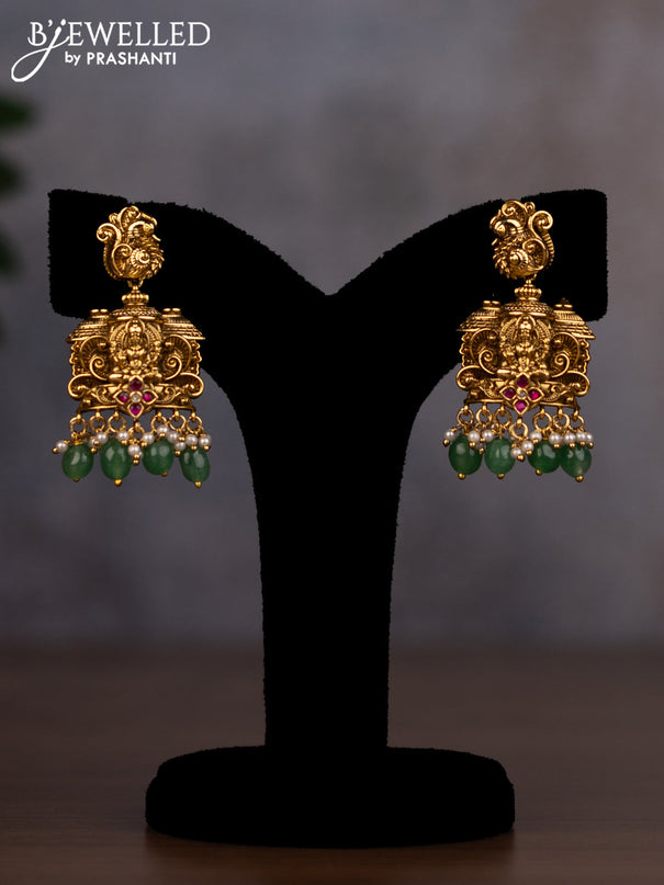 Antique haaram lakshmi design with kemp & kundan stones and green beads hanging