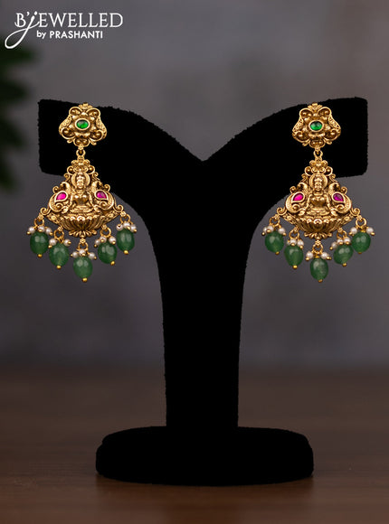 Antique necklace lakshmi design with jadau stones and green beads hanging