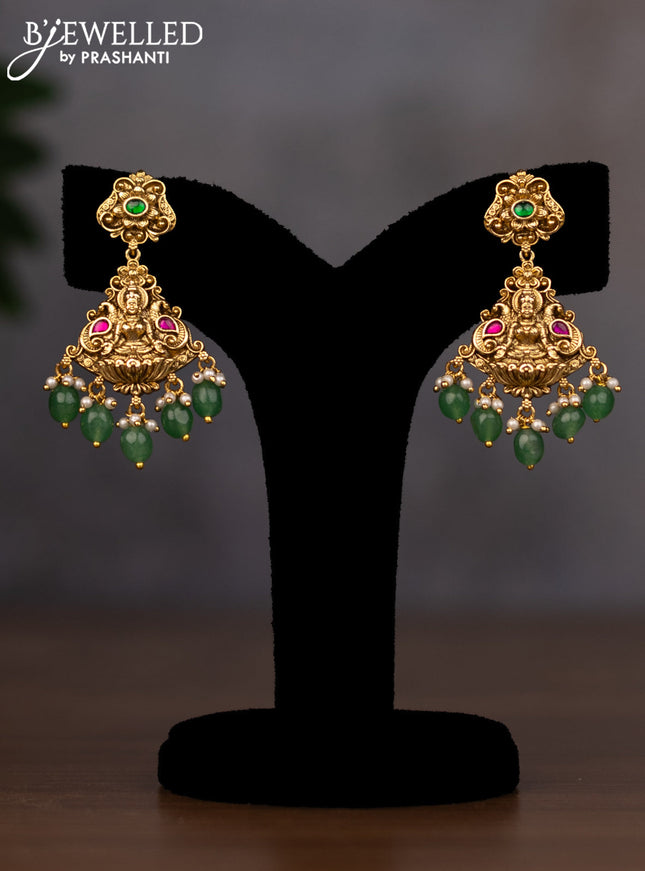 Antique necklace lakshmi design with jadau stones and green beads hanging