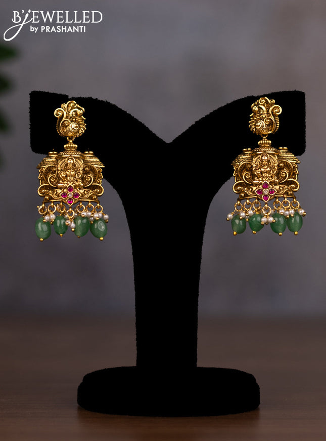 Antique necklace lakshmi design with jadau stones and green beads hanging