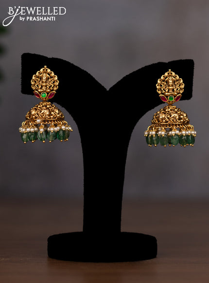 Antique necklace lakshmi design with jadau stones and green beads hanging