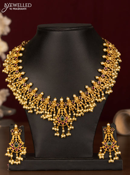 Antique guttapusalu necklace with kemp stones and pearl hangings