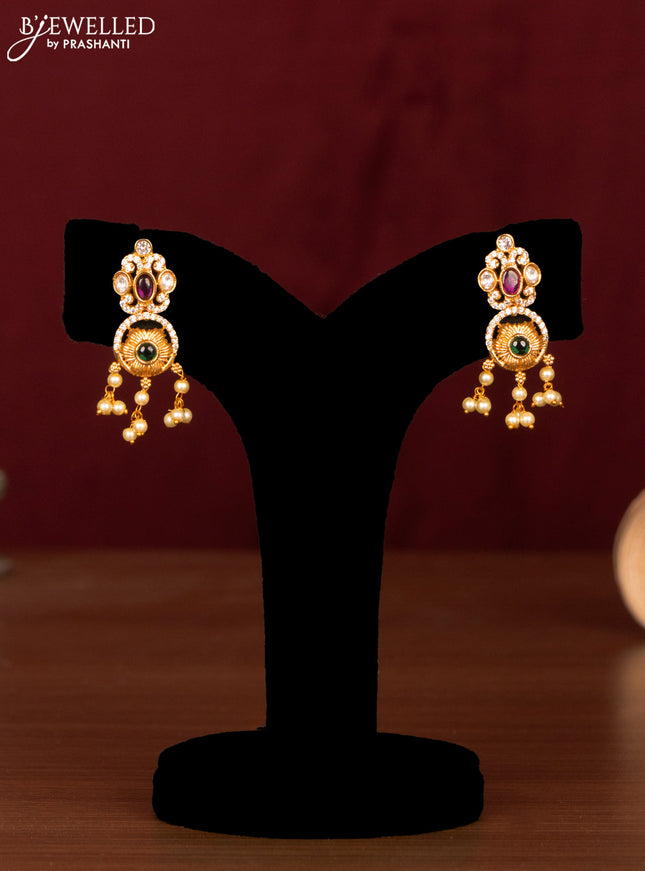 Antique guttapusalu necklace with kemp & cz stones and pearl hangings