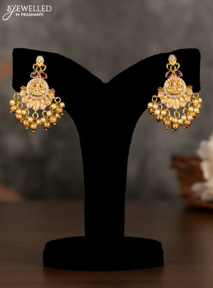 Antique pendant set lakshmi design with kemp & cz stones and golden beads hanging