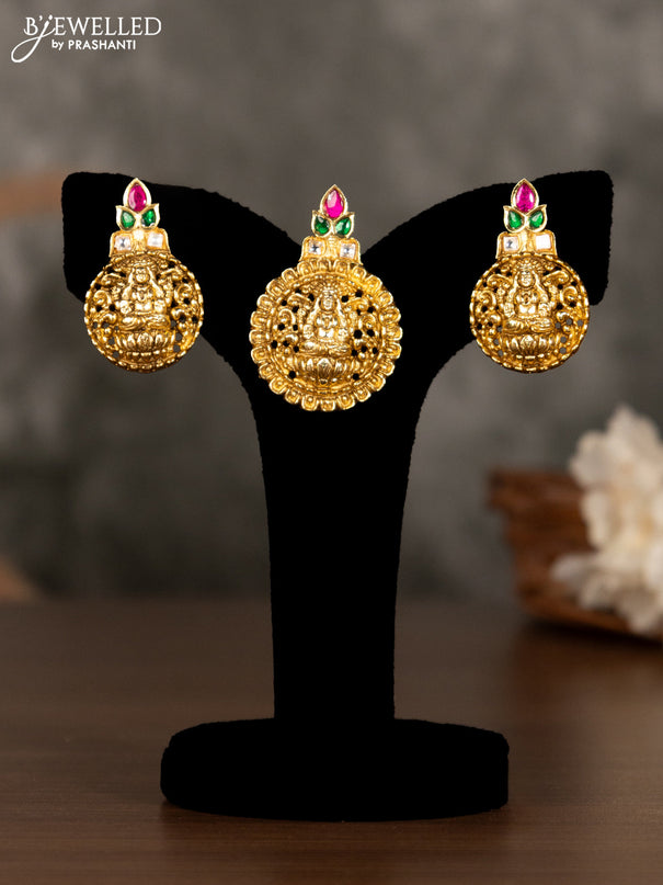 Antique pendant set lakshmi design with kemp and kundan stones