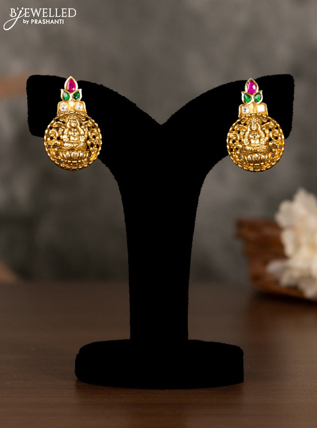 Antique pendant set lakshmi design with kemp and kundan stones