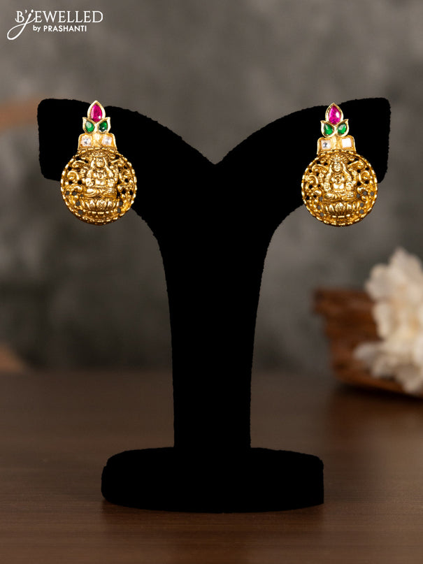 Antique pendant set lakshmi design with kemp and kundan stones