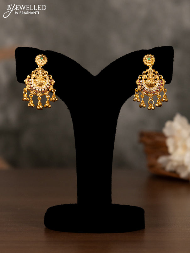 Antique pendant set lakshmi design with kemp & cz stones and golden beads hanging