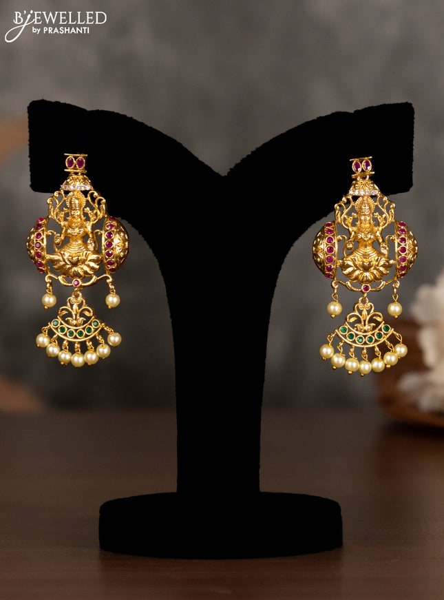 Antique pendant set lakshmi design with kemp & cz stones and pearl hangings