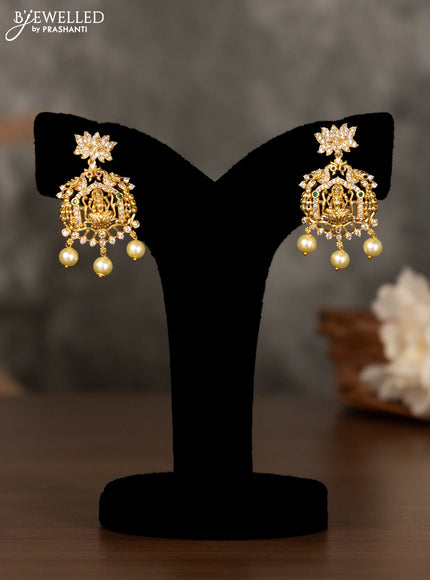 Antique pendant set lakshmi design with kemp & cz stones and pearl hangings