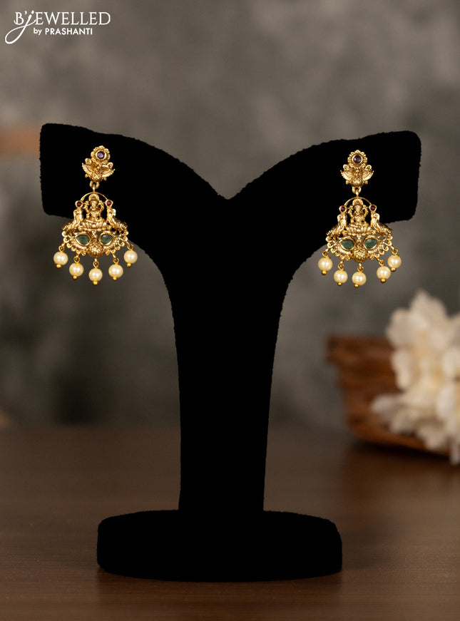 Antique pendant set lakshmi design with kemp stones and pearl hangings