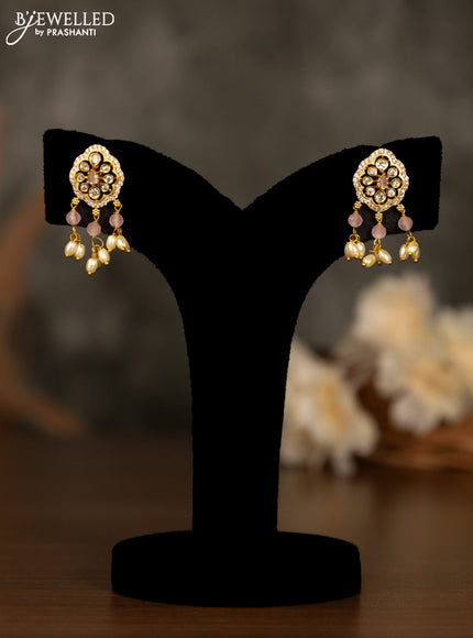 Antique pendant set with baby pink & cz stones and pearl hangings