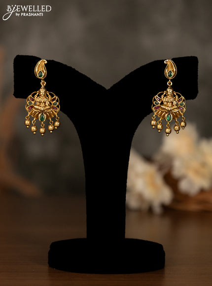 Antique pendant set lakshmi design with kemp & cz stones and golden beads hanging