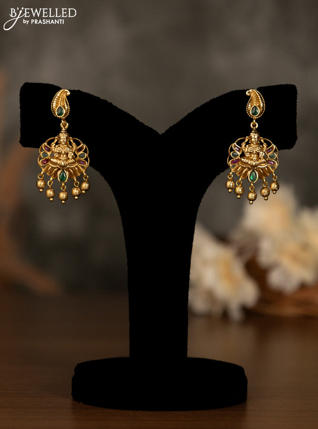 Antique pendant set lakshmi design with kemp & cz stones and golden beads hanging