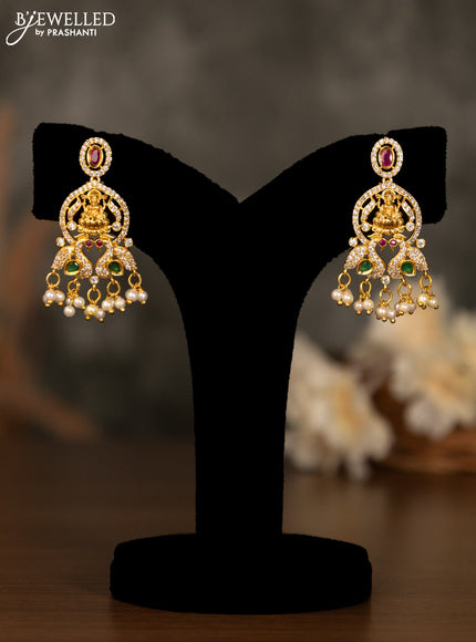Antique pendant set lakshmi design with kemp & cz stones and pearl hangings