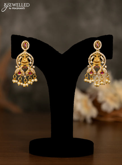 Antique pendant set lakshmi design with pink kemp & cz stones and pearl hangings