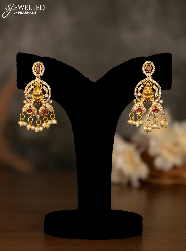 Antique pendant set lakshmi design with pink kemp & cz stones and pearl hangings