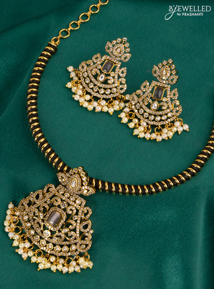 Antique ring type choker with violet & cz stones pendant and pearl hangings