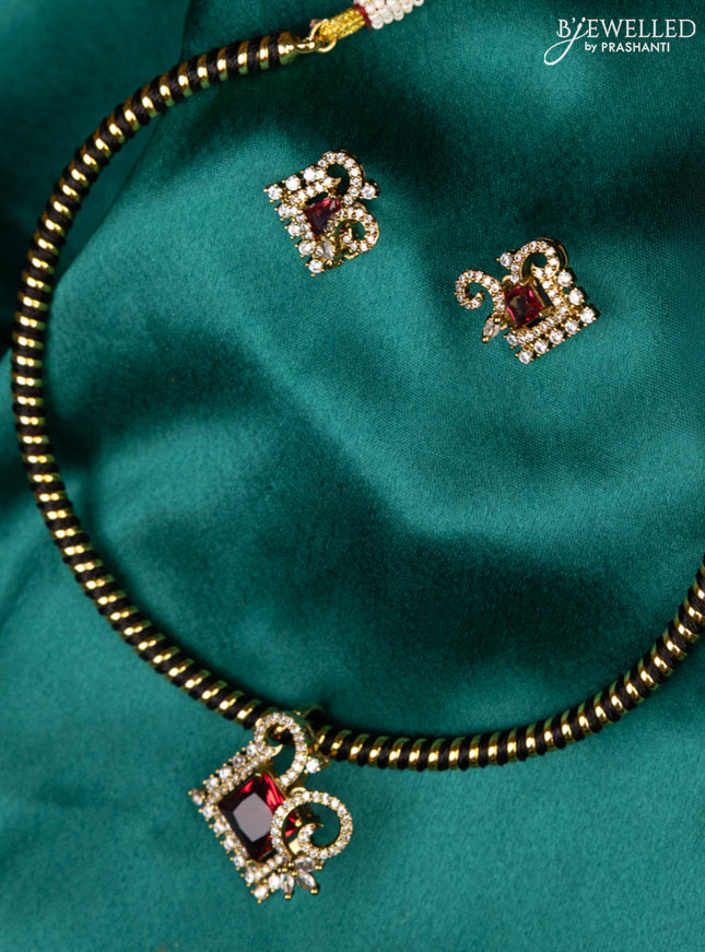 Antique ring type choker with pink kemp and cz stones pendant