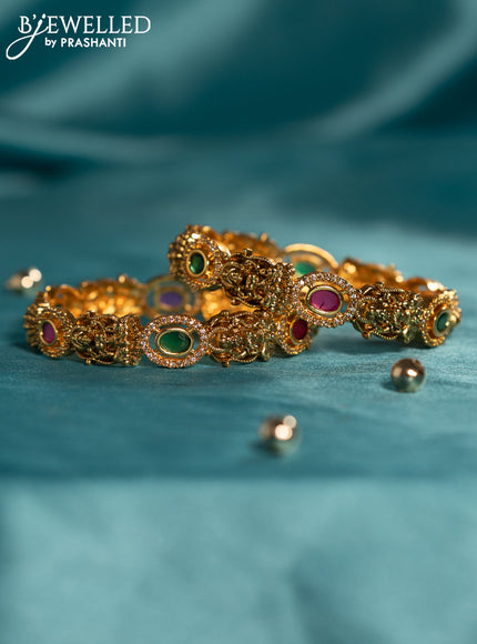 Antique bangles lakshmi design with kemp and cz stones