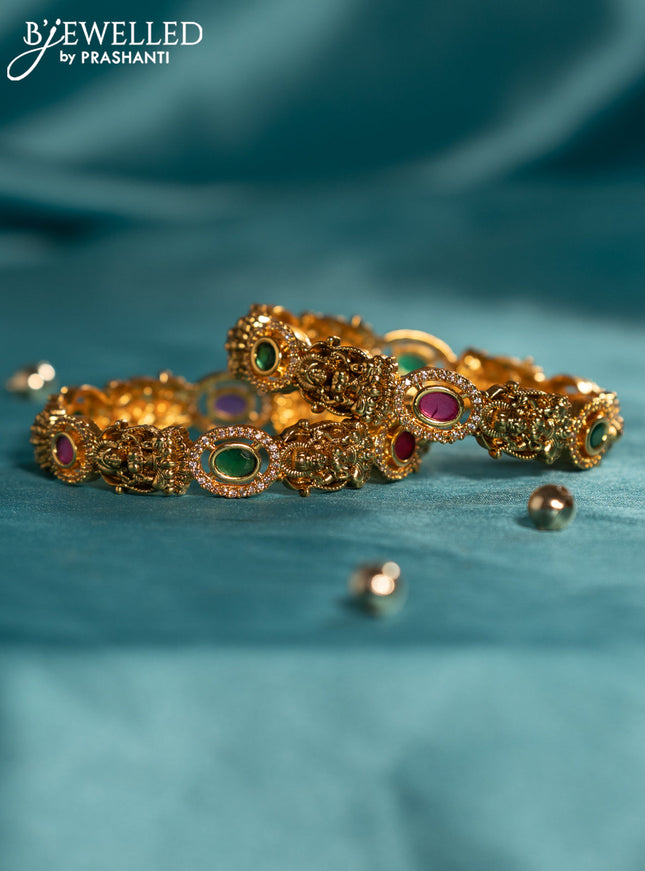 Antique bangles lakshmi design with kemp and cz stones