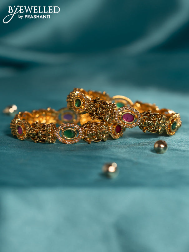 Antique bangles lakshmi design with kemp and cz stones