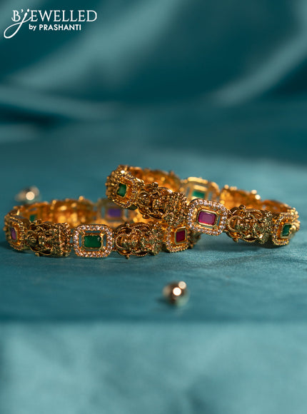 Antique bangles lakshmi design with kemp and cz stones