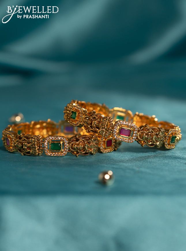 Antique bangles lakshmi design with kemp and cz stones