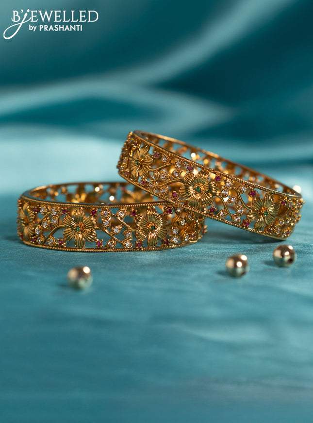 Antique bangles floral design with kemp and cz stones