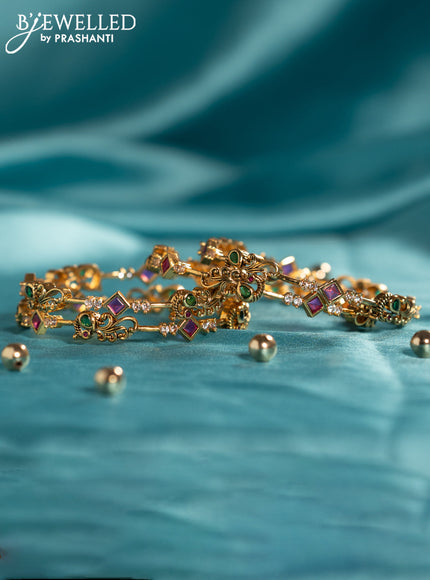 Antique bangles peacock design with kemp and cz stones