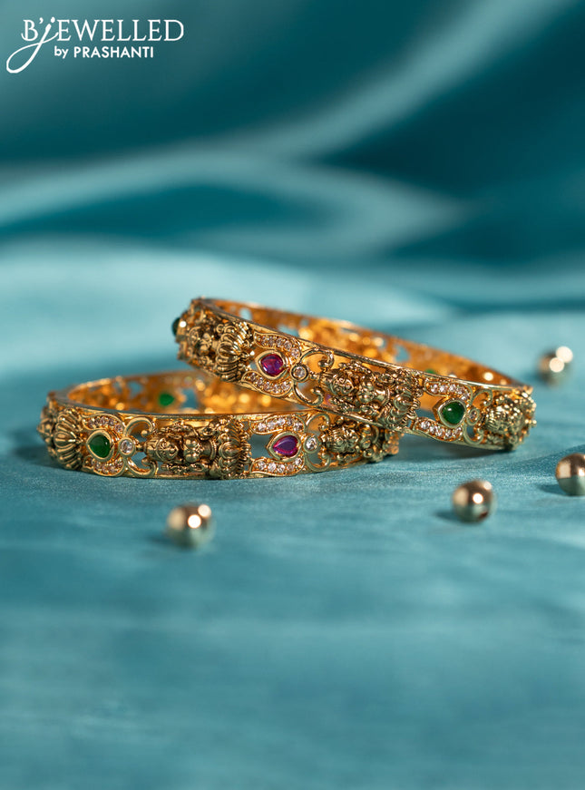 Antique bangles lakshmi design with kemp and cz stones