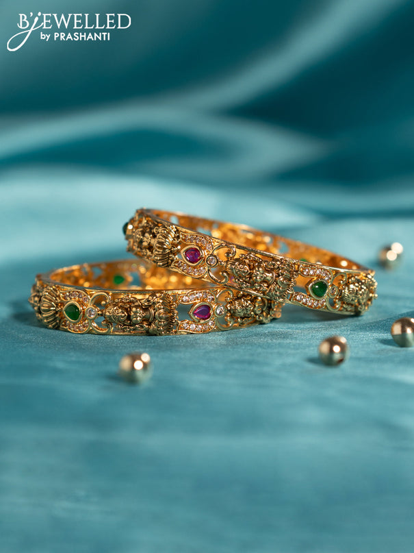 Antique bangles lakshmi design with kemp and cz stones