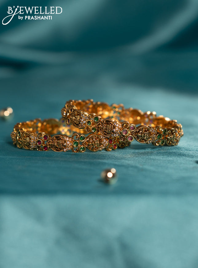 Antique bangles lakshmi design with kemp and cz stones