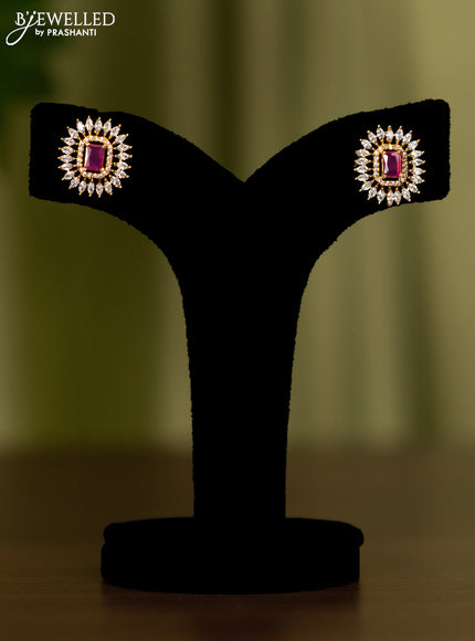Zircon earrings with ruby and cz stones in gold finish