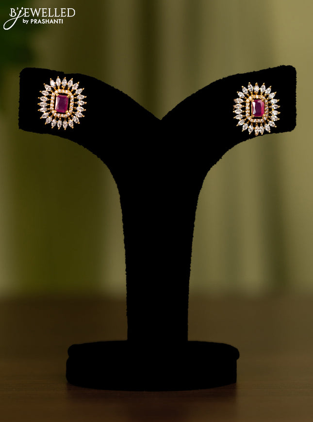 Zircon earrings with ruby and cz stones in gold finish