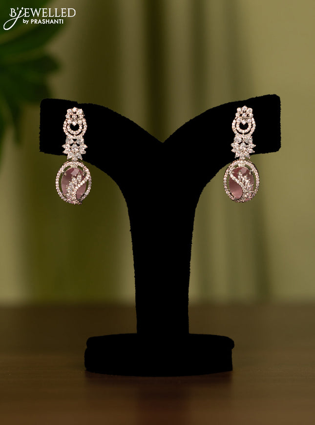 Zircon earrings with baby pink and cz stones