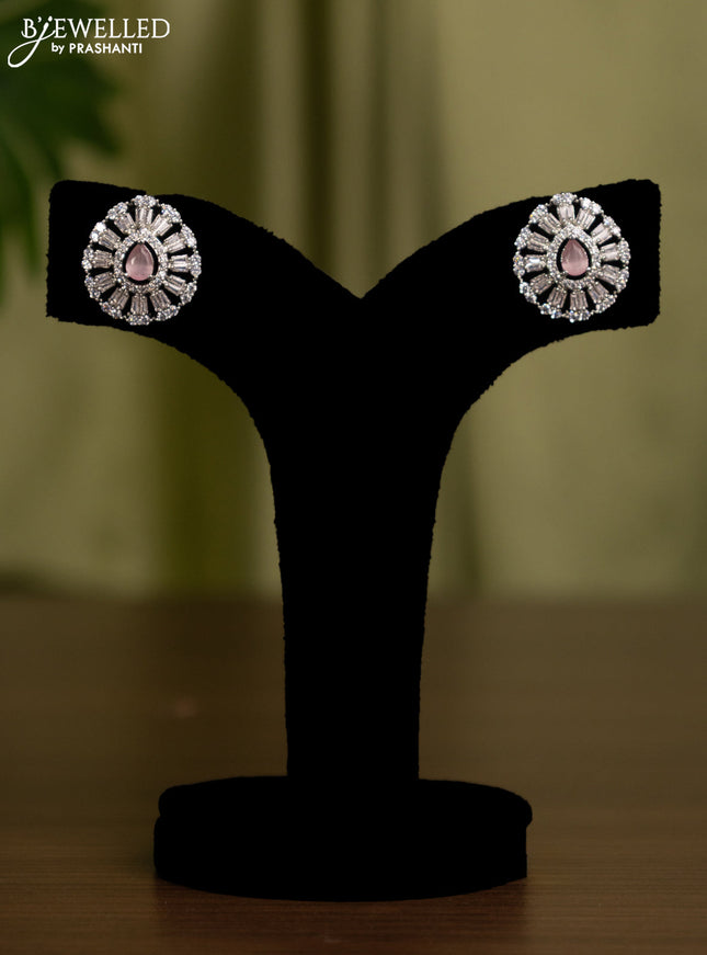 Zircon earrings with baby pink and cz stones
