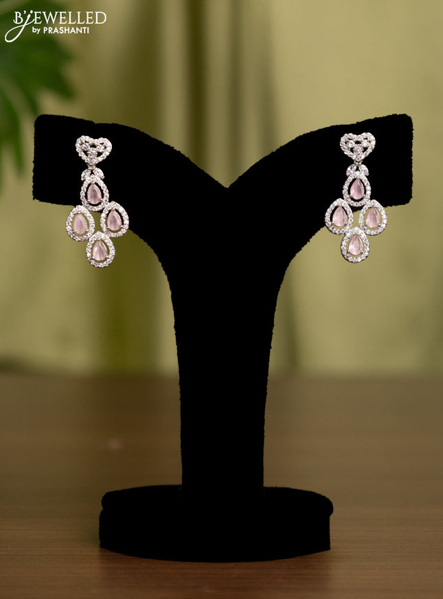Zircon earrings with baby pink and cz stones
