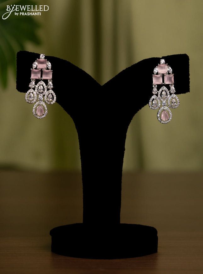 Zircon earrings with baby pink and cz stones