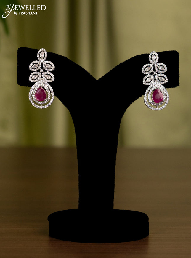 Zircon earrings with ruby and cz stones