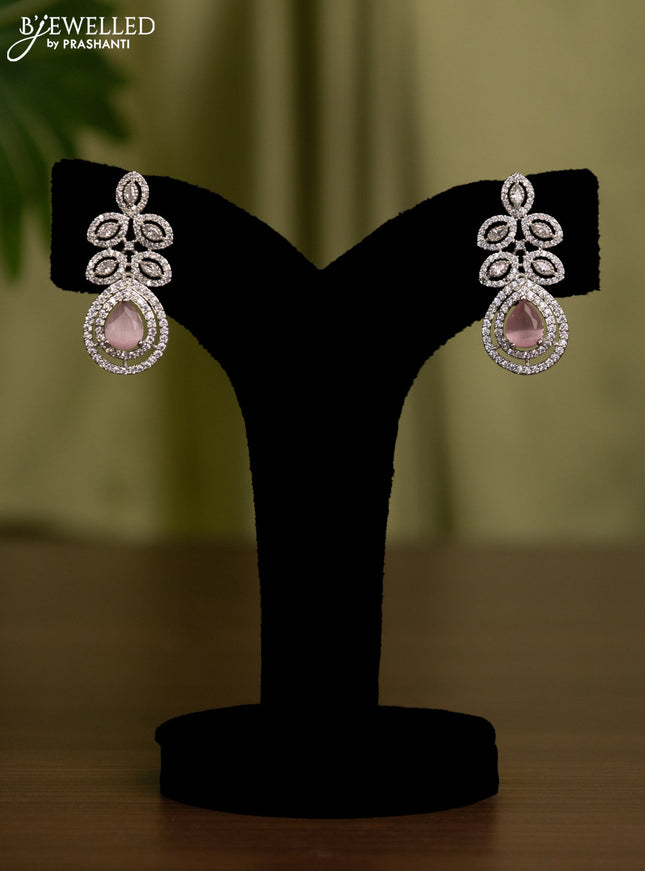 Zircon earrings with baby pink and cz stones