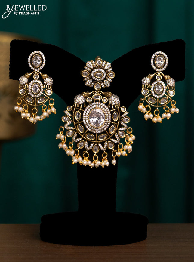 Pendant set elephant design with cz stones and beads hanging in victorian finish