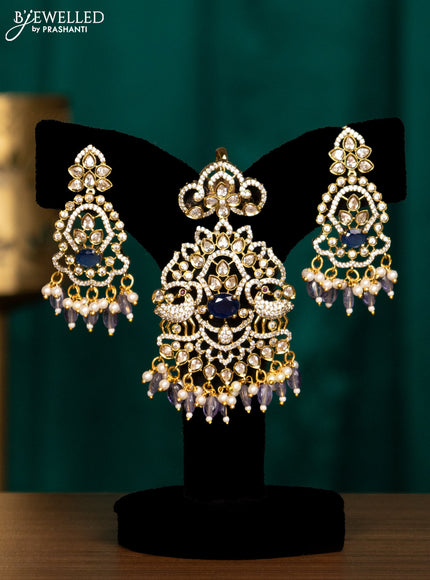 Pendant set with sapphire & cz stones and beads hanging in victorian finish