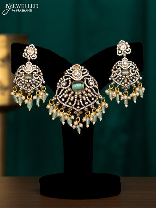 Pendant set with mint green & cz stones and beads hanging in victorian finish